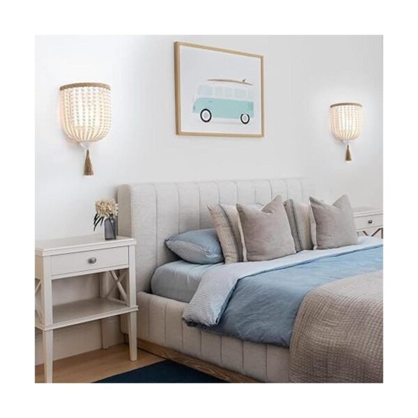 VILUXY Lámpara de pared bohemia con cuentas de madera_5