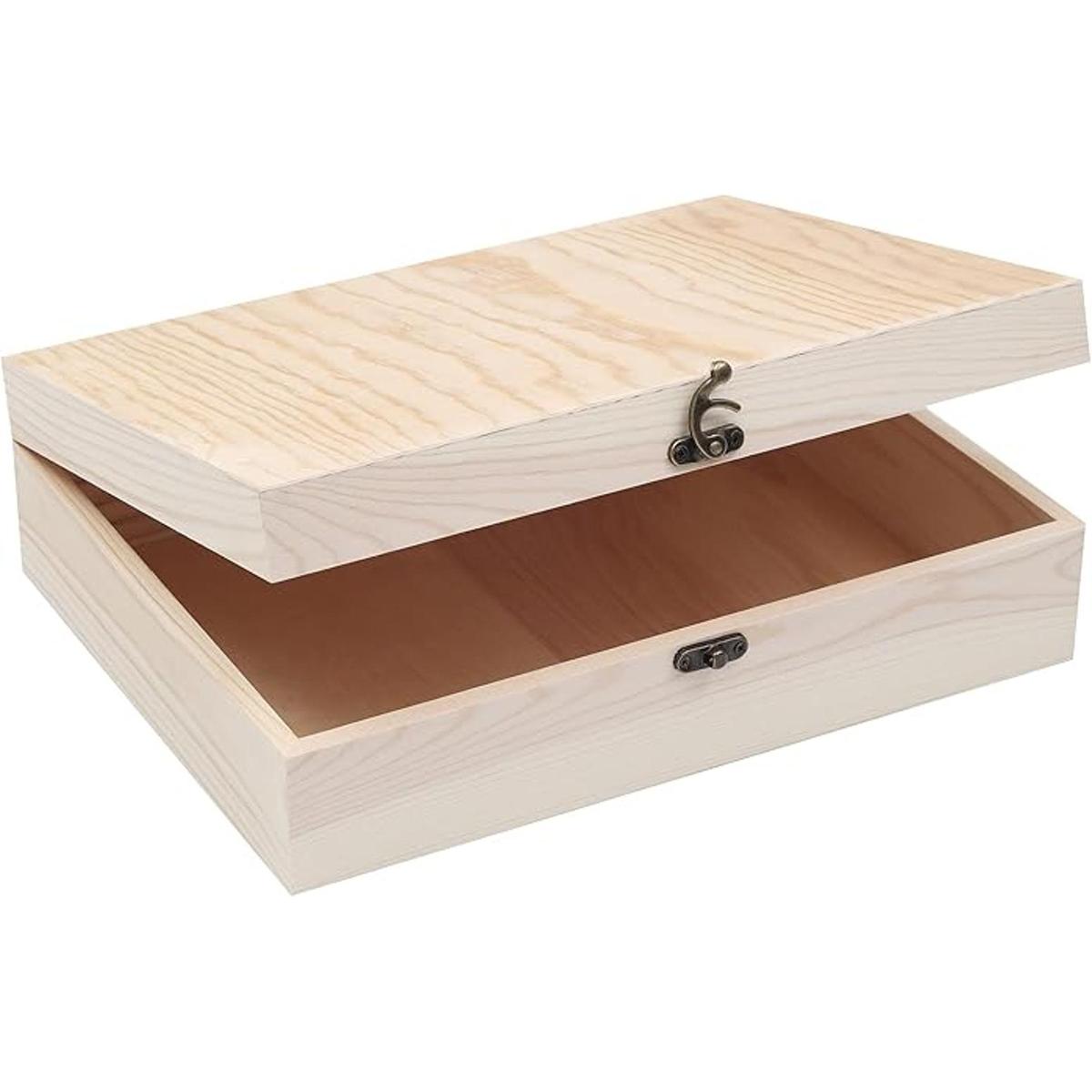 VIKOS Products Caja de madera sin terminar con tapa con