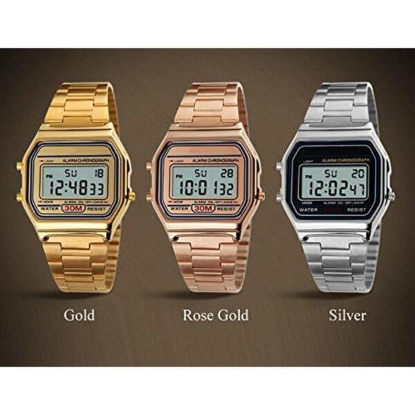 VIGOROSO Reloj casual digital de acero inoxidable con_3