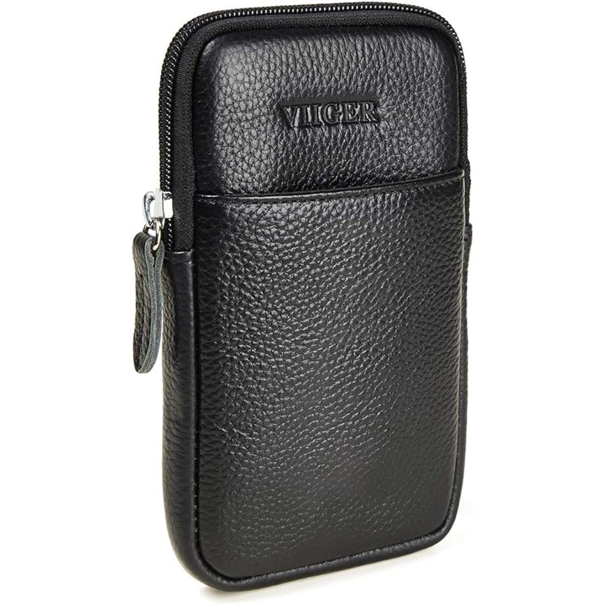 VIIGER Funda de cuero genuino para teléfono celular con