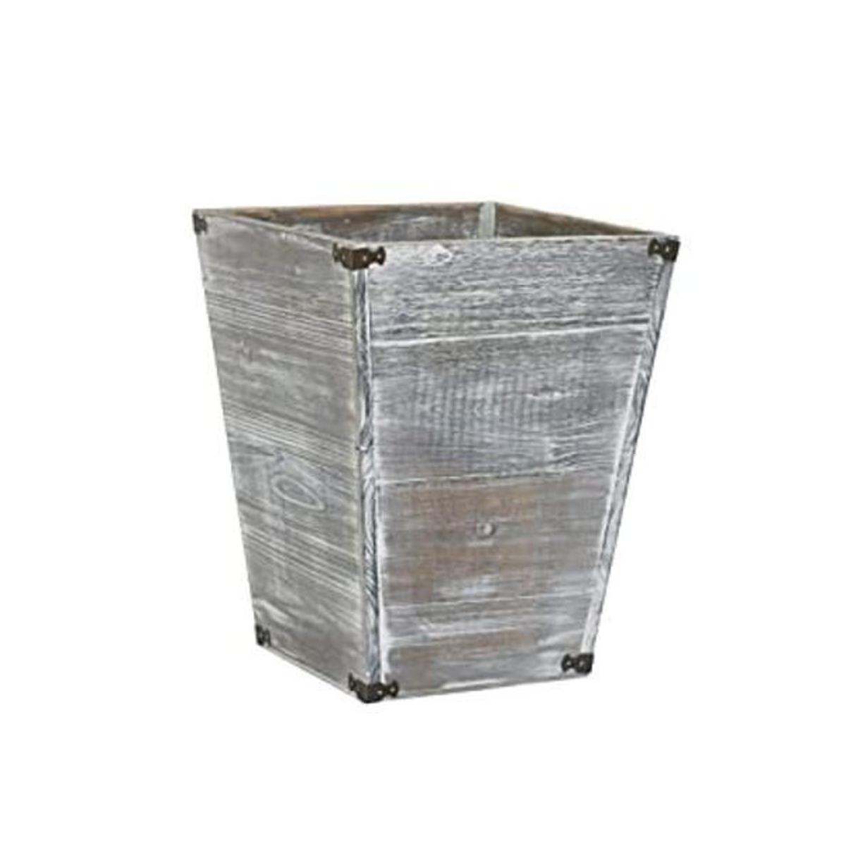 Cubo de basura cuadrado de madera con soportes decorativos