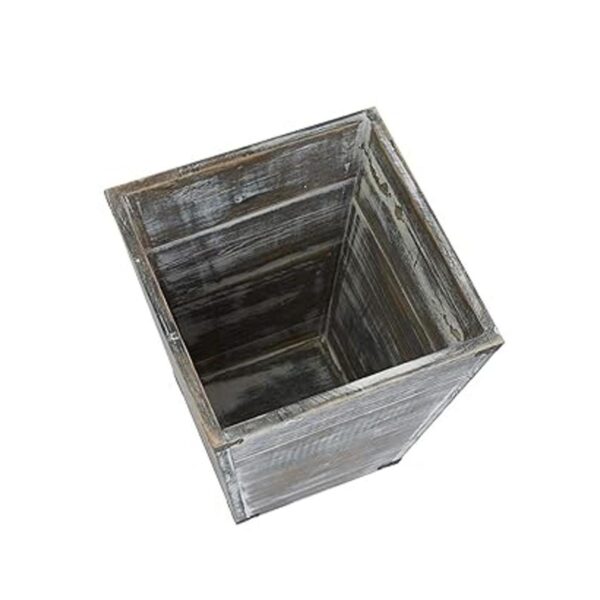 Cubo de basura cuadrado de madera con soportes decorativos_2