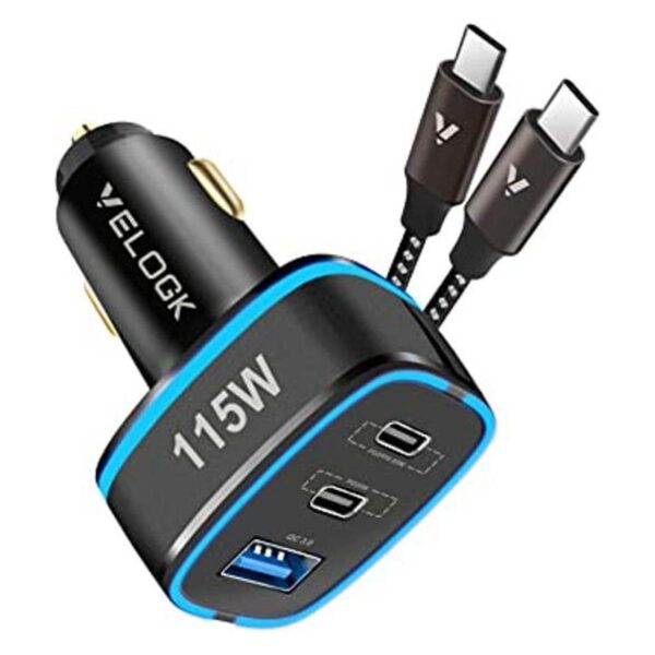 VELOGK Cargador de coche USB C de 115 W 3 puertos_1