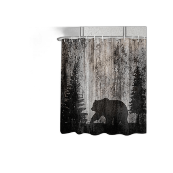 Cortina de ducha rústica con oso de cabaña para baño_1