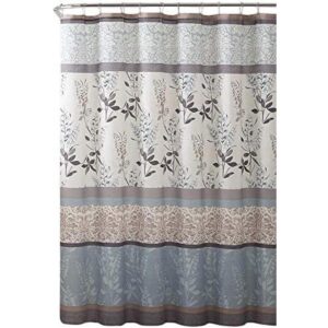 Serafina Home Cortina de ducha de tela azul claro beige_1