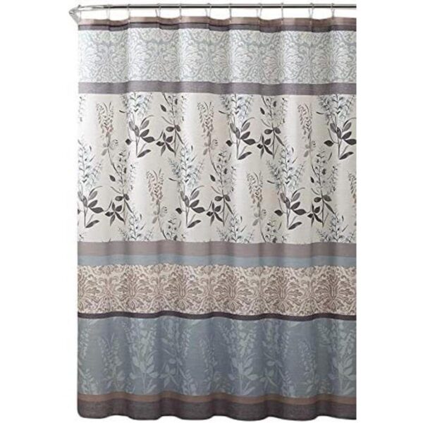 Serafina Home Cortina de ducha de tela azul claro beige_1