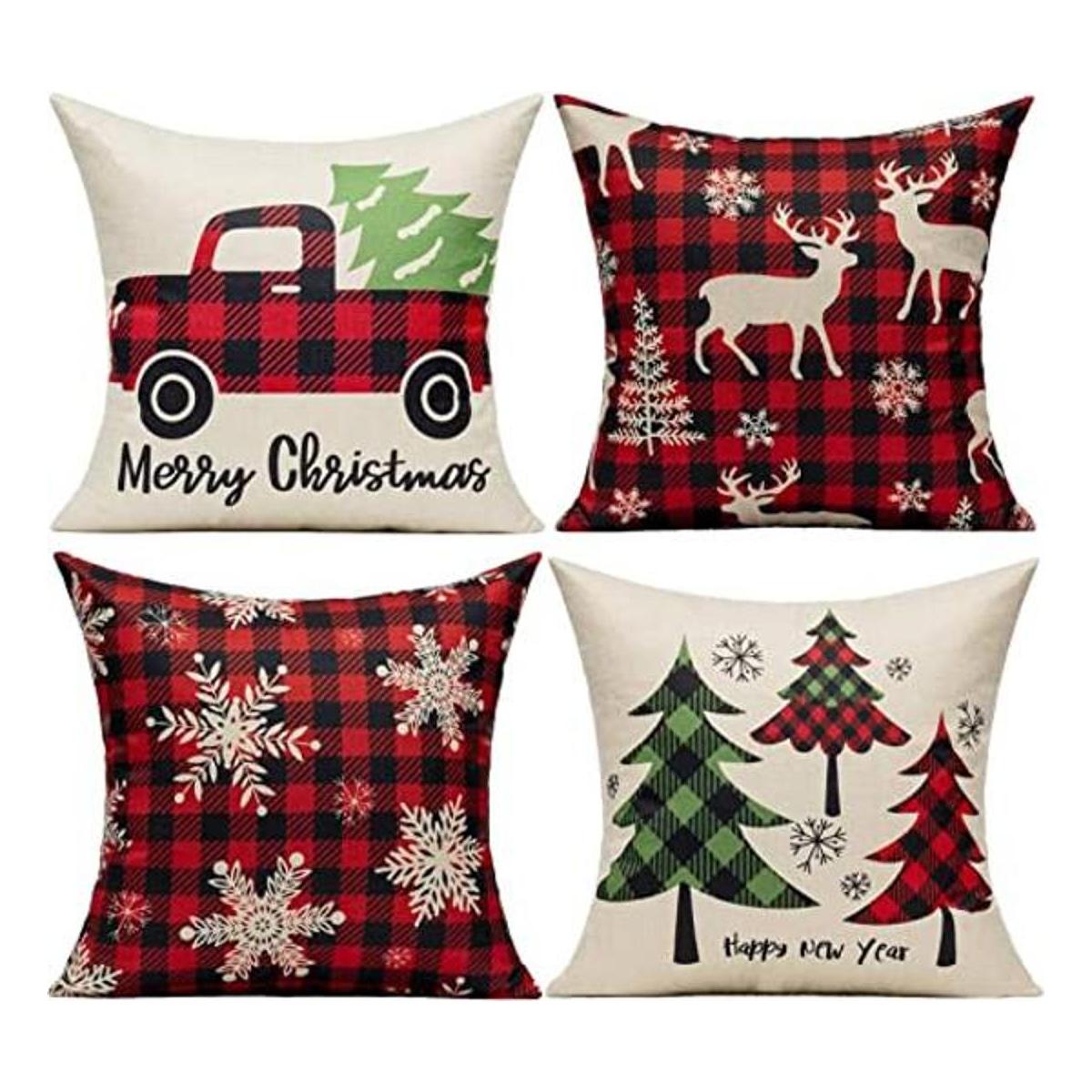 Christmas Throw Pillow Covers 18x18 Set of 4 Outdoor