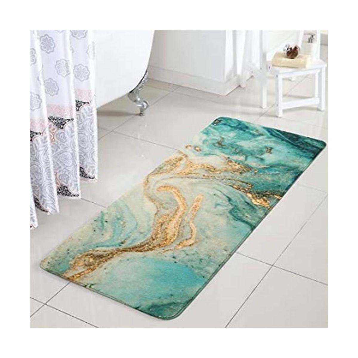 Uphome Alfombra de baño de terciopelo de mármol turquesa