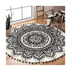 Uphome Alfombra redonda decorativa con flecos de pompón y_1