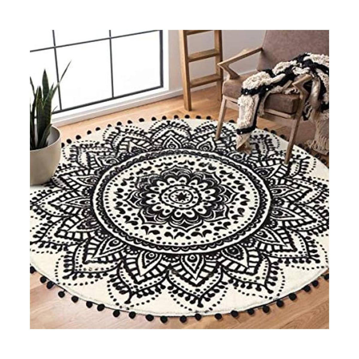 Uphome Alfombra redonda decorativa con flecos de pompón y