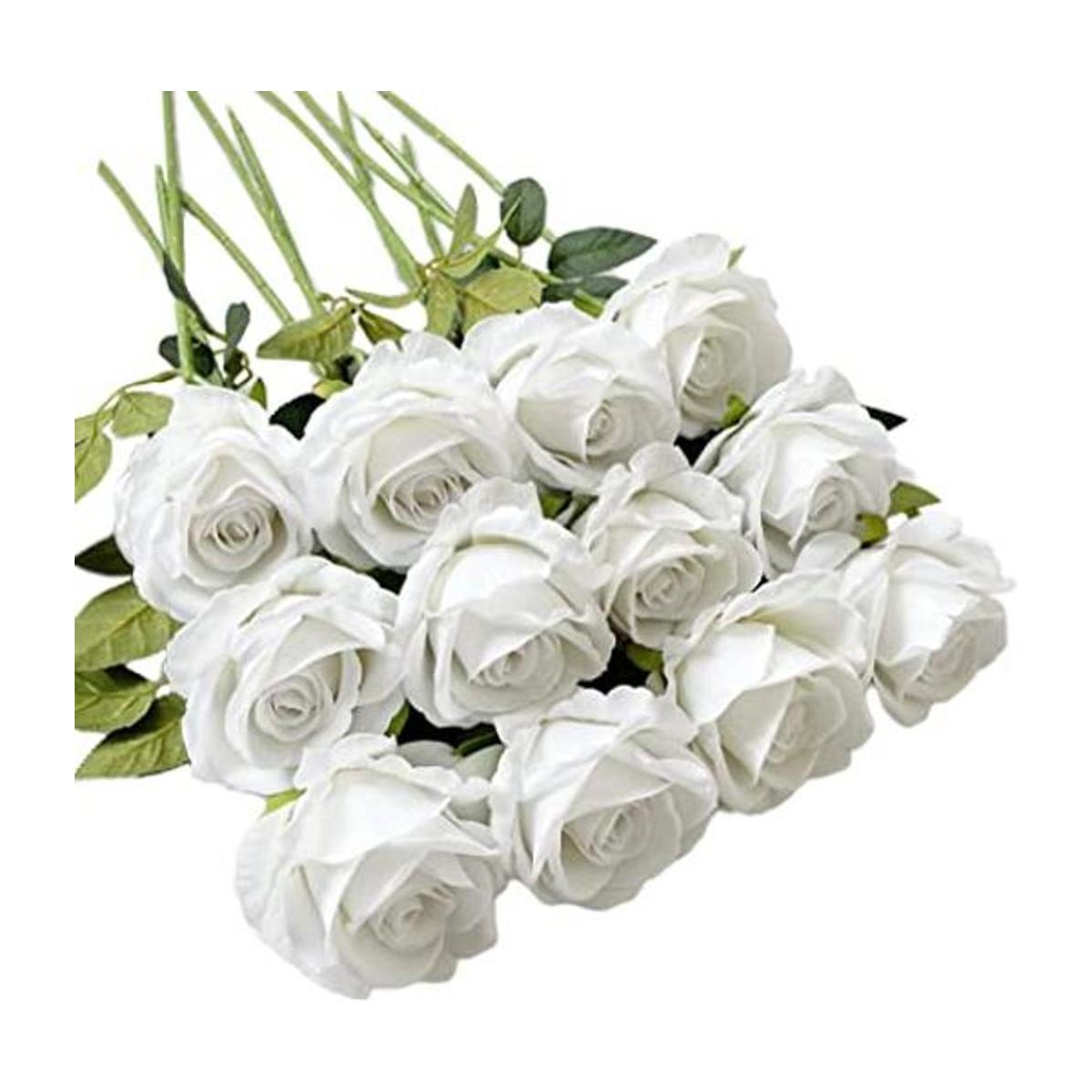 Ukeler 12 rosas artificiales de color blanco rosas