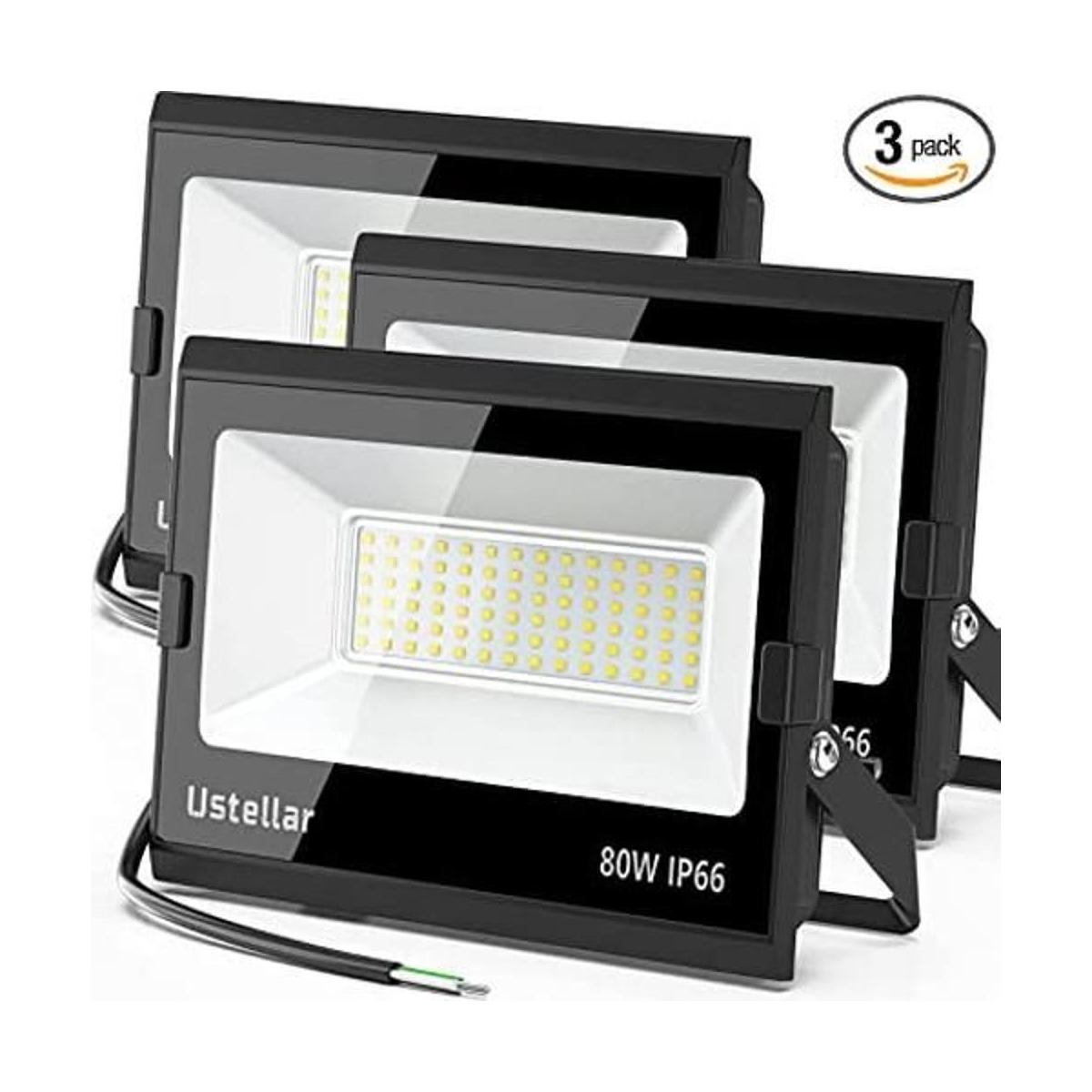 Ustellar Paquete de 3 luces LED de inundación de 80 W para
