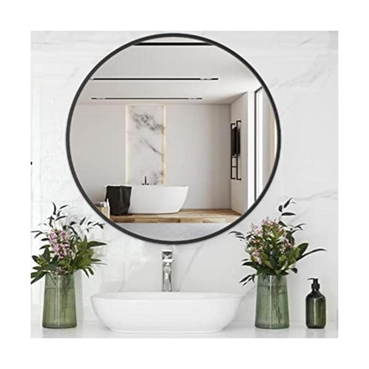 USHOWER Espejo circular para pared espejo redondo negro