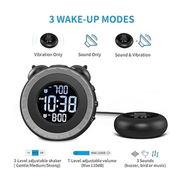 USCCE Reloj despertador dual ruidoso con agitador de cama_2