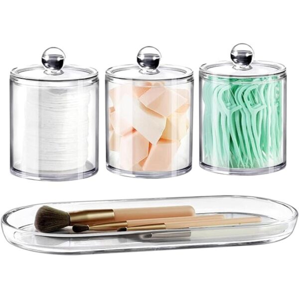 Qtip Juego de baño con bandeja 4 unidades 3 tarros de