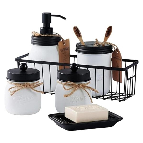 Juego de accesorios de baño de tarro Mason blanco 6