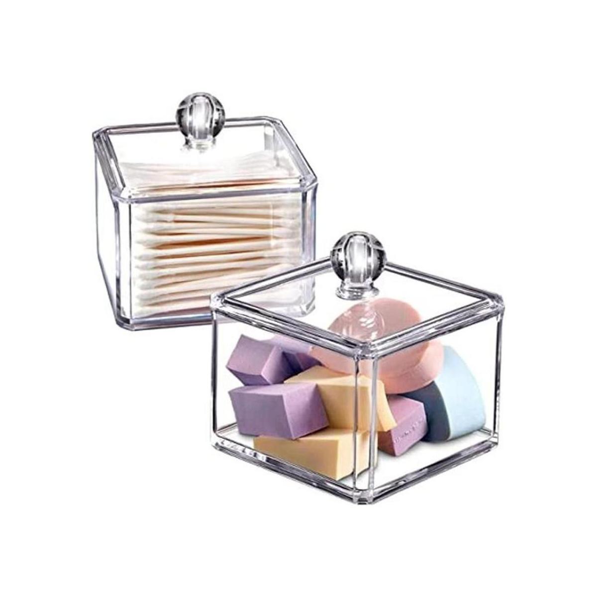 Moderno soporte cuadrado Qtip acrílico para tocador de