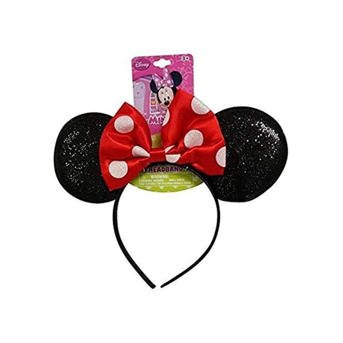Diadema de Minnie Mouse con orejas brillosas y lazo rojo
