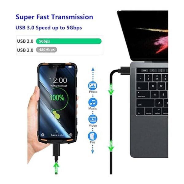 Cable USB tipo C de punta larga de 0.394 in. 3ft_5