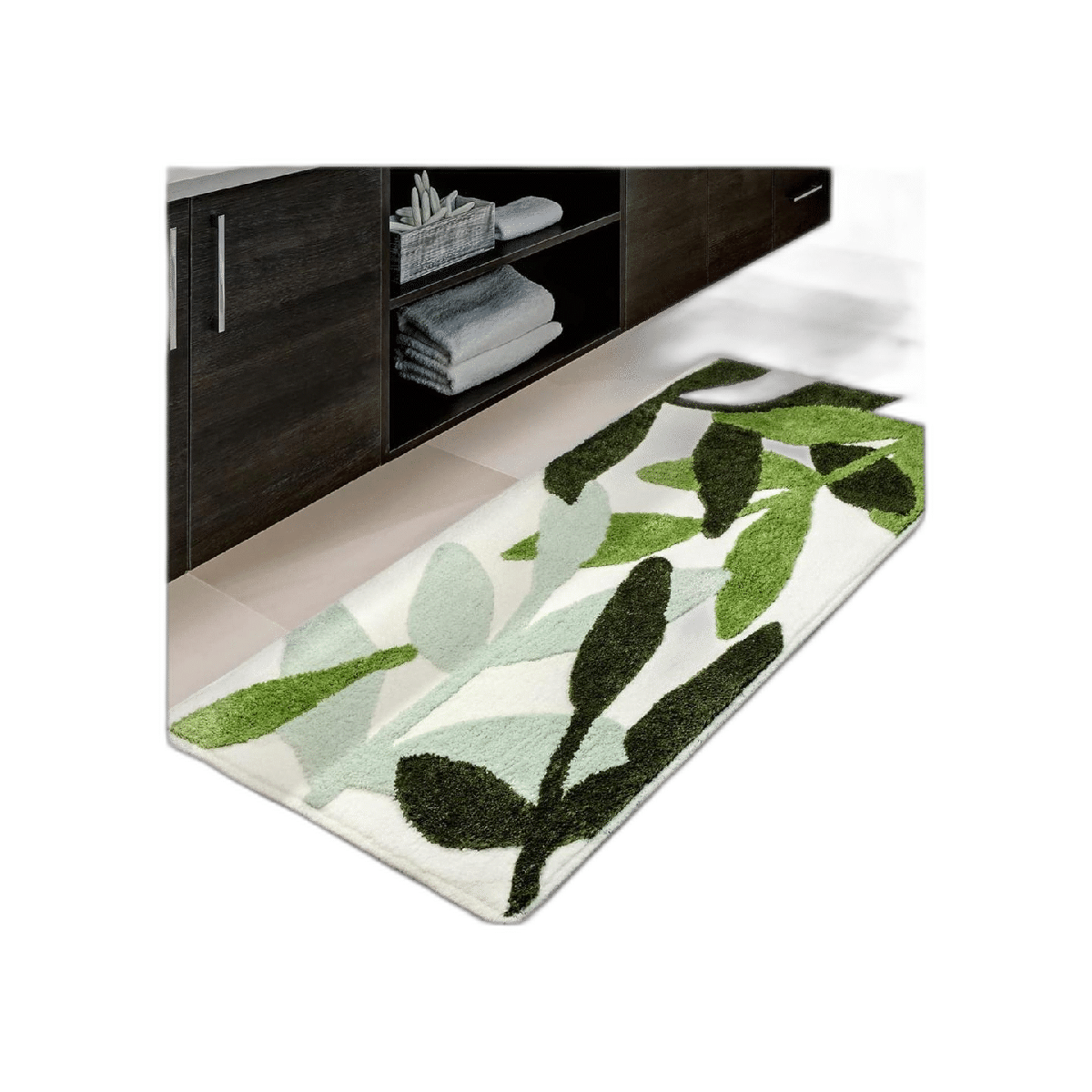 Leaves Alfombra larga de baño color verde extra grande