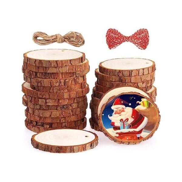 Rebanadas de madera natural para adornos de Navidad 25