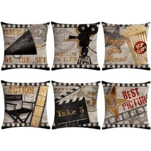 Juego de 6 fundas de almohada de cine vintage con diseño
