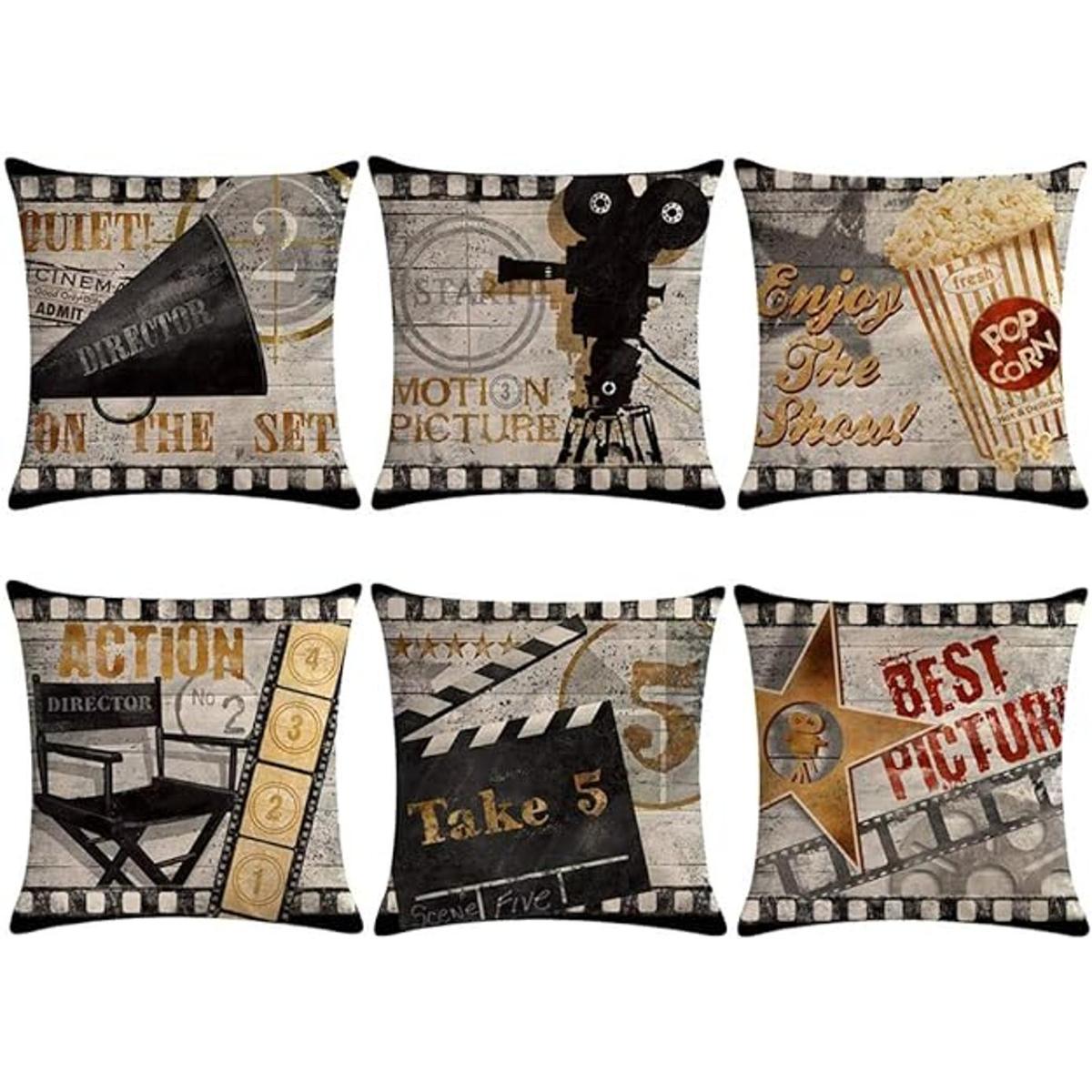 Juego de 6 fundas de almohada de cine vintage con diseño