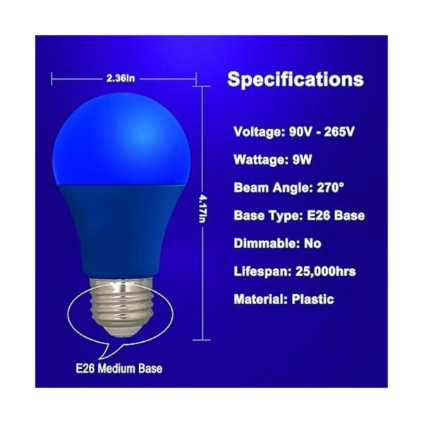 Bombilla LED de color azul base A19 E26 bombillas azules_2