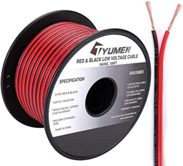 TYUMEN Cable eléctrico de 100 pies calibre 18 de 2 pines