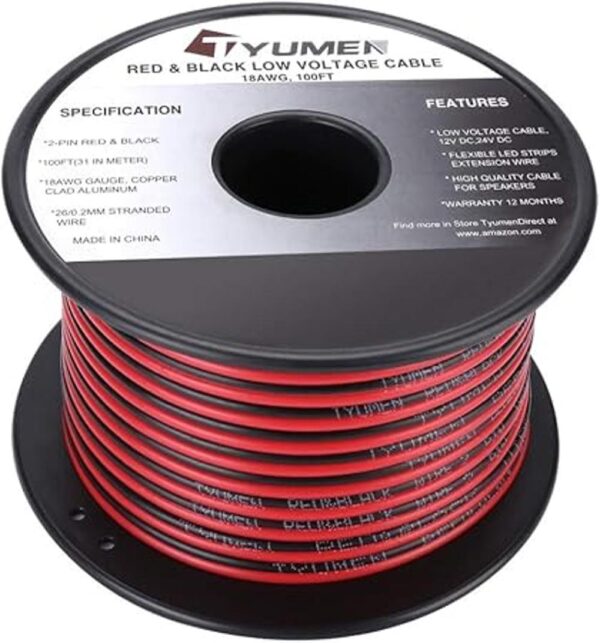 TYUMEN Cable eléctrico de 100 pies calibre 18 de 2 pines
