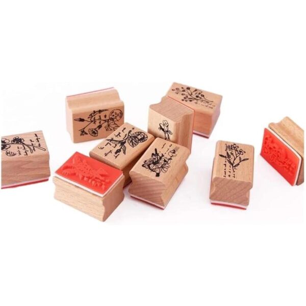 Tvoip Juego de 9 sellos de madera con patrón de flores