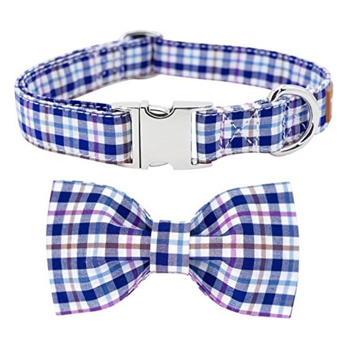 Collar de perro con pajarita elegante a cuadros suave y