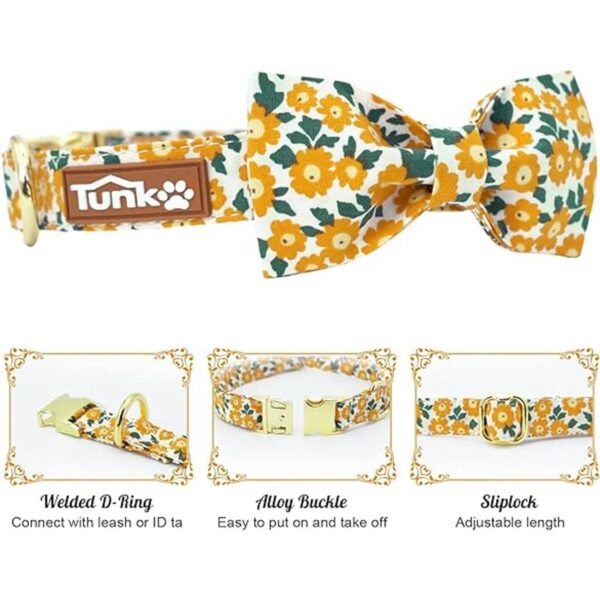 Collar de perro floral con elegante pajarita de algodón_2