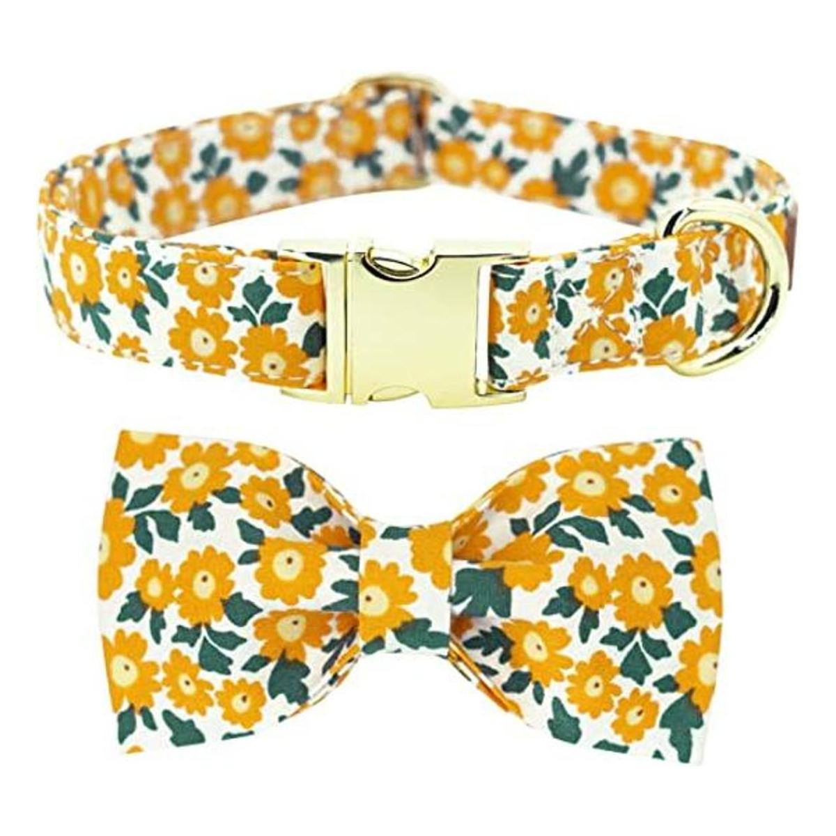 Collar de perro floral con elegante pajarita de algodón