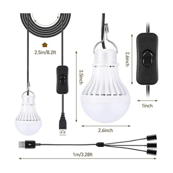 Paquete de 3 luces LED USB USB LED para acampar con cable