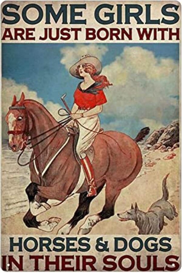 Letrero de metal con texto en inglés Girl Riding A Horse_1