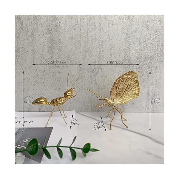 Escultura de hormigas doradas adorno de insectos de metal_2
