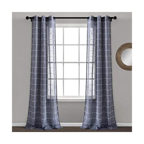 Lush Decor Navy Farmhouse Textured Grommet Sheer Window_1