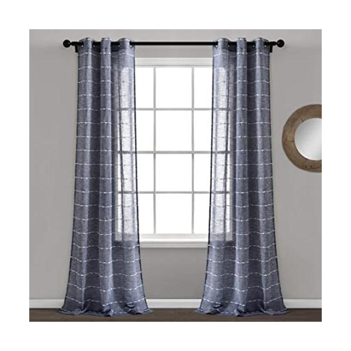 Lush Decor Navy Farmhouse Textured Grommet Sheer Window