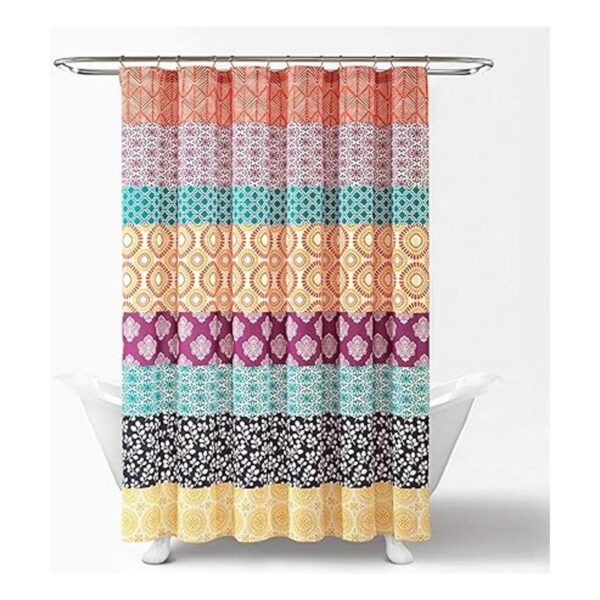 Lush Decor Cortina de ducha a rayas bohemias 72 x 72_5