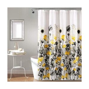 Lush Decor Cortina de ducha Zuri Flora amarilla y gris_1