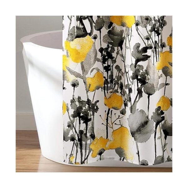 Lush Decor Cortina de ducha Zuri Flora amarilla y gris_2
