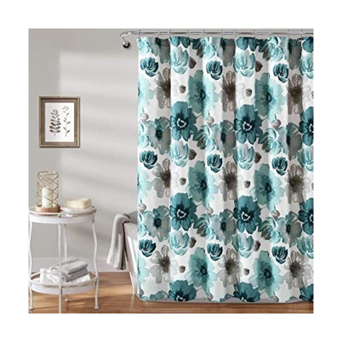 Lush Decor Blue Leah Cortina de ducha con diseño floral