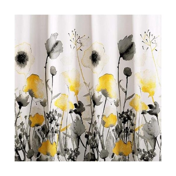 Lush Decor Cortina de ducha Zuri Flora amarilla y gris_3
