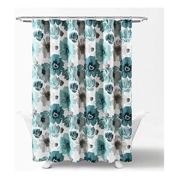 Lush Decor Blue Leah Cortina de ducha con diseño floral_2