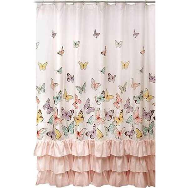 Lush Decor Cortina de ducha con diseño de mariposa con_5