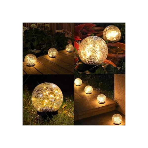 Luces solares de jardín bola redonda de vidrio agrietado_4