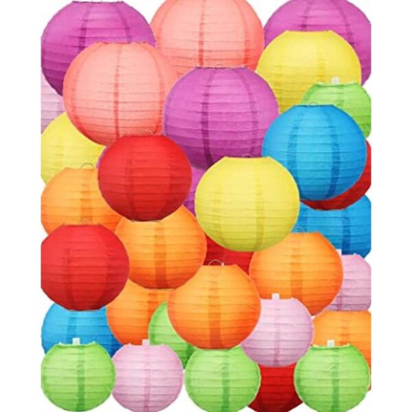 48 faroles decorativos redondos de papel surtidos tamaño_1