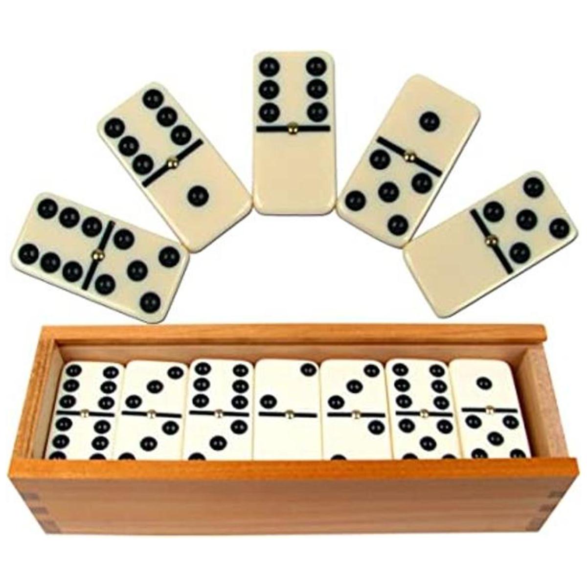 Set de lujo de 55 dominós doble con caja de madera color