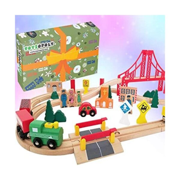 Paquete de 56 piezas para pistas de tren de madera_1